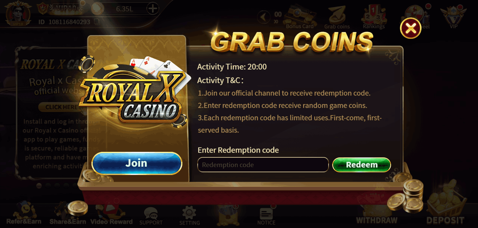 Exclusive Rewards with Royal x Casino Redeem Codes