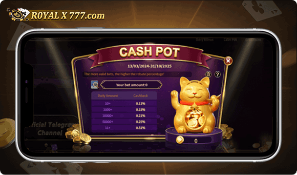 Cash Pot Bonuses at Royal x 777 - Save & Withdraw Anytime!