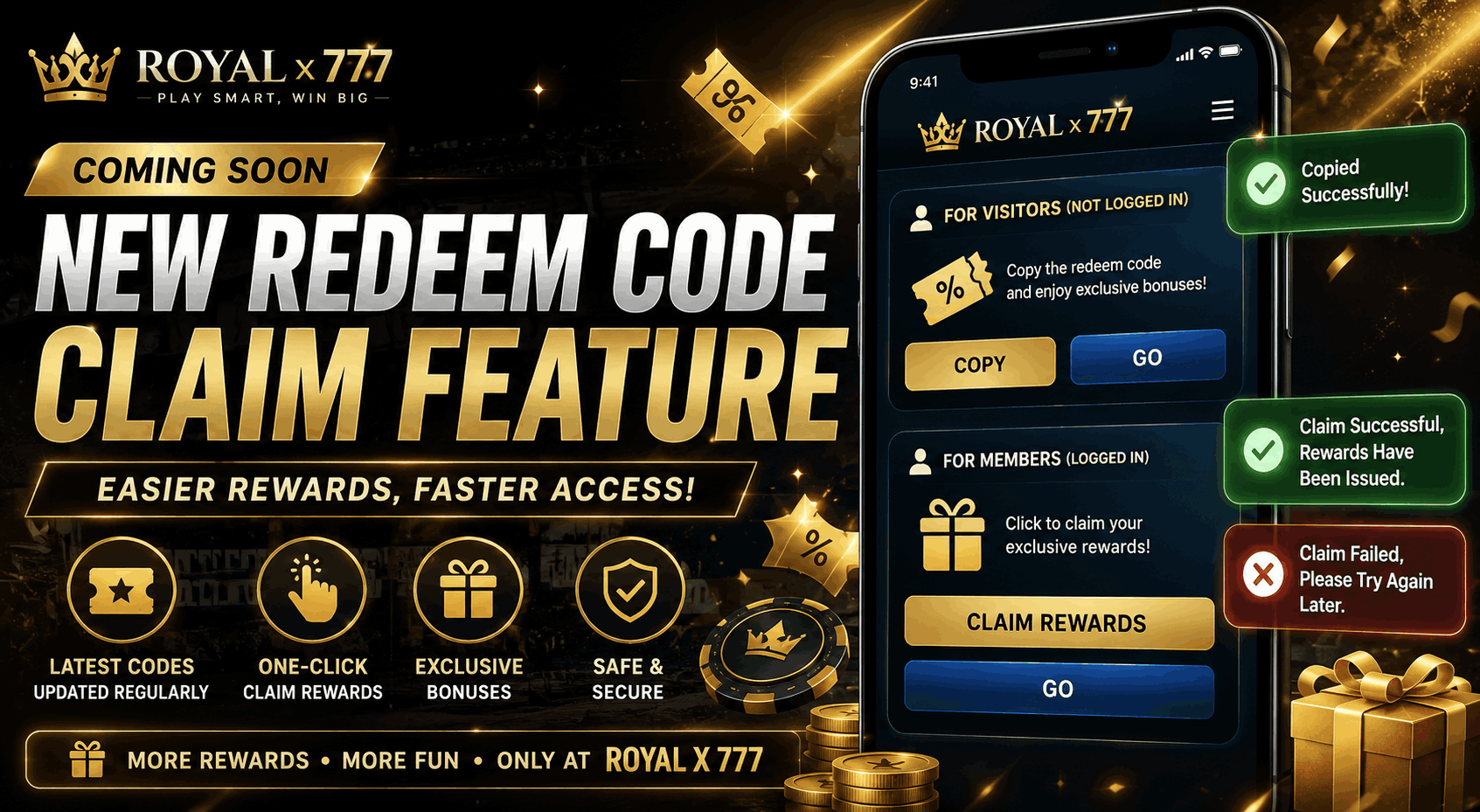 Royal x 777 Redeem Code Claim Center Coming Soon | Easier Bonus Rewards & One-Click Claims