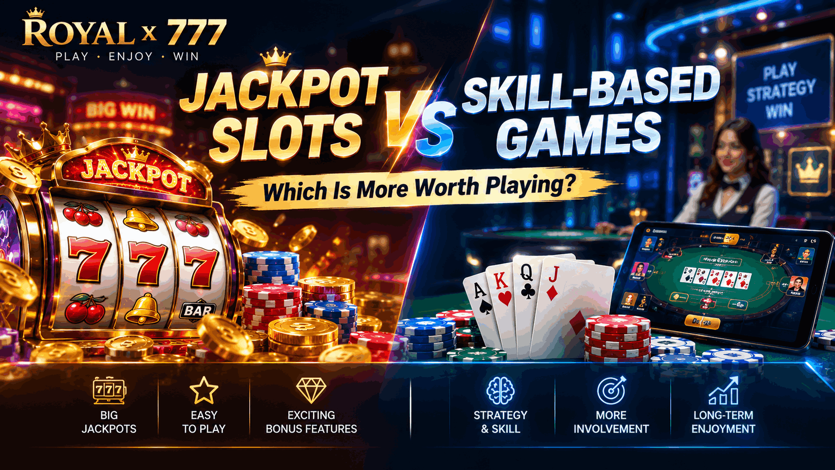 Jackpot Slots vs. Skill-Based Games: Which Is More Worth Playing on Royal x 777?